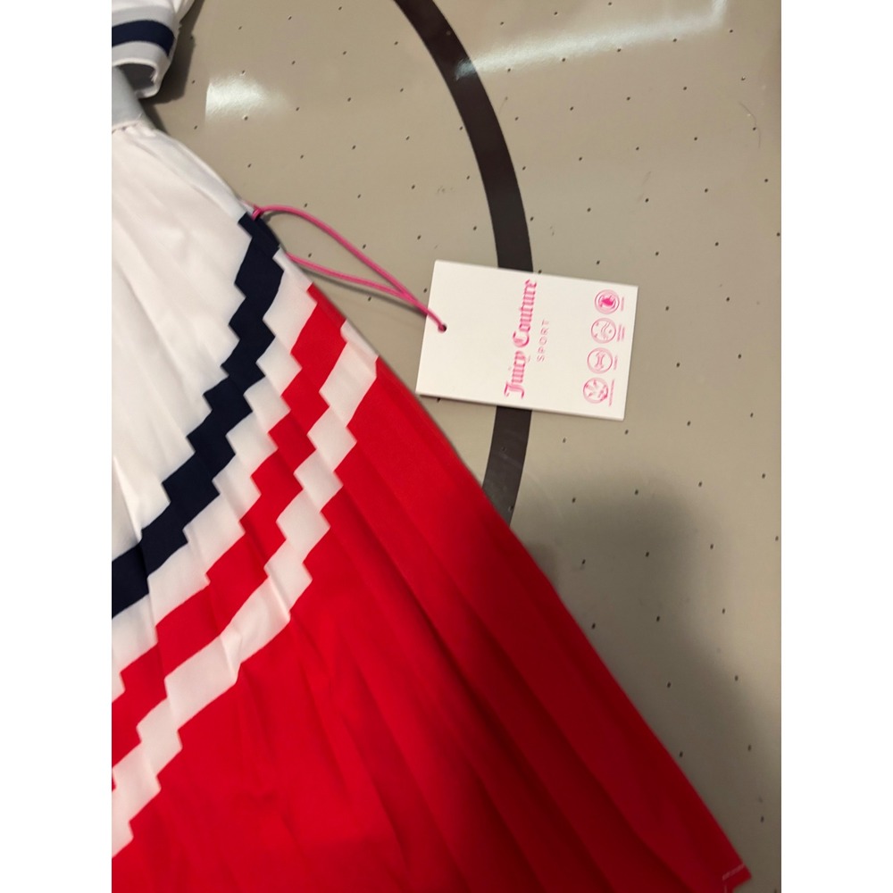 Juicy Couture Sport Tennis Set XL White Red Blue Pleated Skort & Sports Bra NWT - Picture 4 of 7